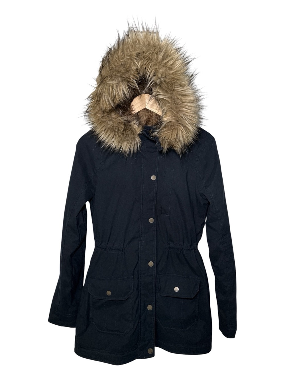 HOLLISTER Faux Fur Lined Hooded Parka Y2K Drip Navy Jacket Small